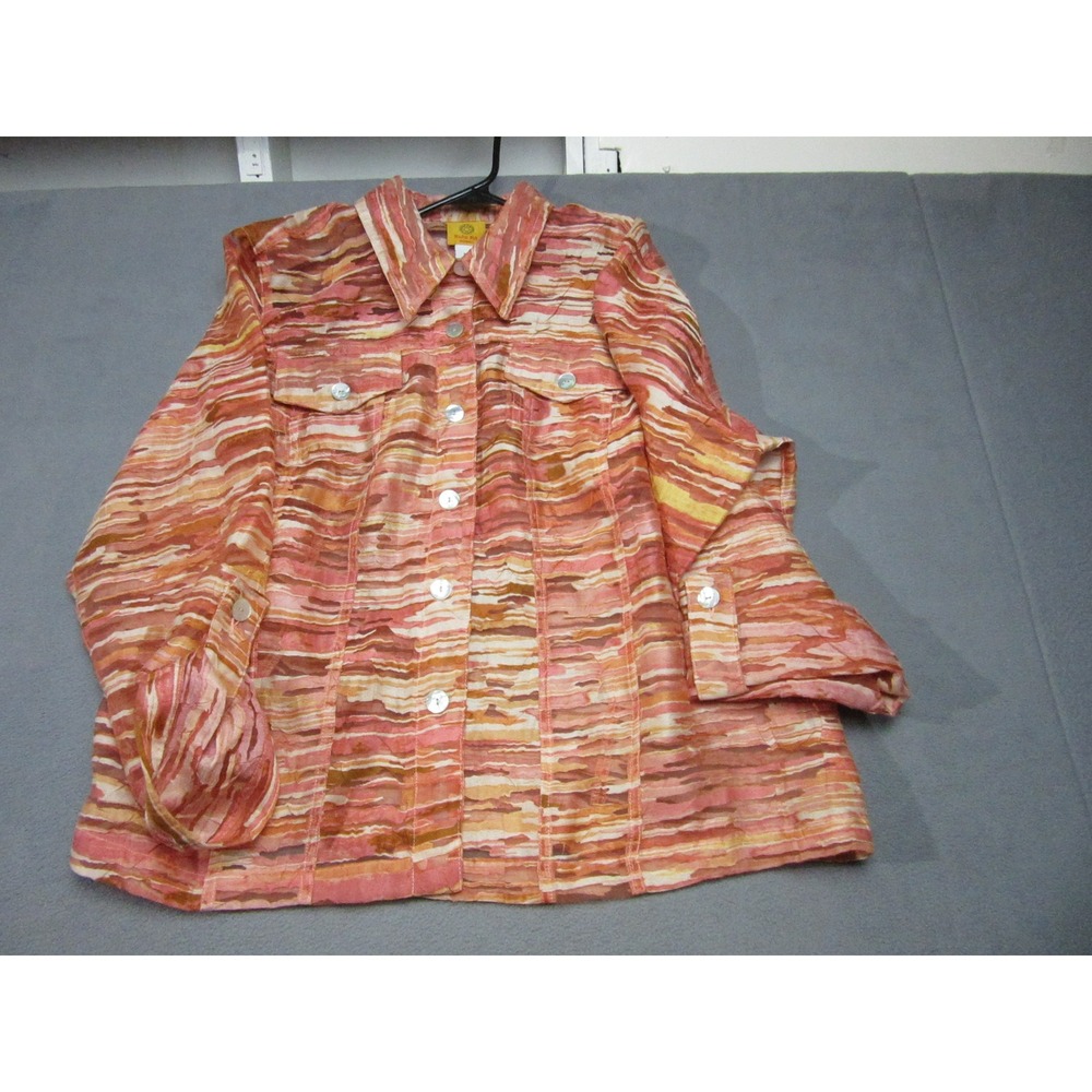 Ruby Rd Shirt Women 18W Pink Orange Abstract Stripe Rayon Blend Button Front
